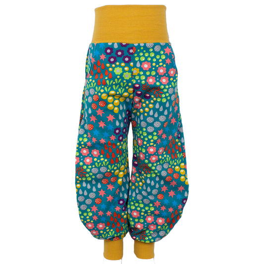 Kinder Pumphose Retro Blumenwiese türkis