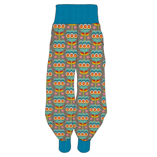 Damen Pumphose Yogahose Retro Tulpen grau