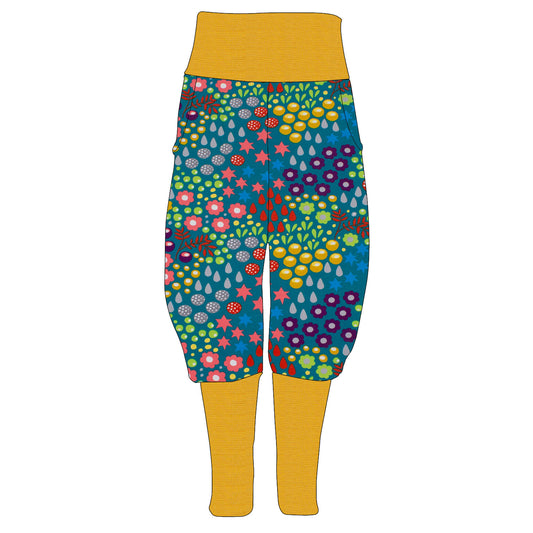 Kinder Knickerbocker Retro Blumenwiese türkis