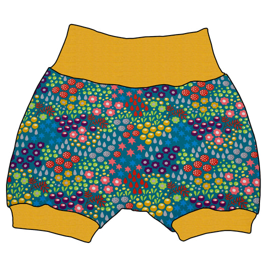 Kinder Shorts Retro Blumenwiese türkis