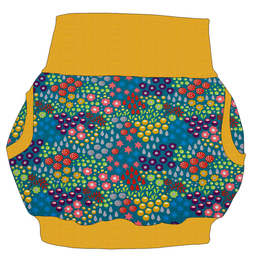 Damen Ballonrock Retro Blumenwiese türkis
