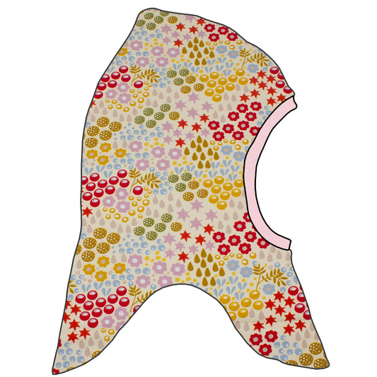 Kinder Schalmütze Schlupfmütze Retro Blumenwiese creme