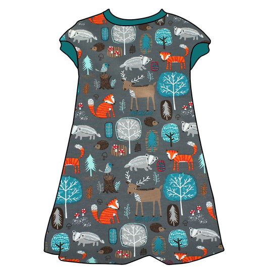 Kinder Tunikakleid / Kurzarmkleid Waldtiere grau