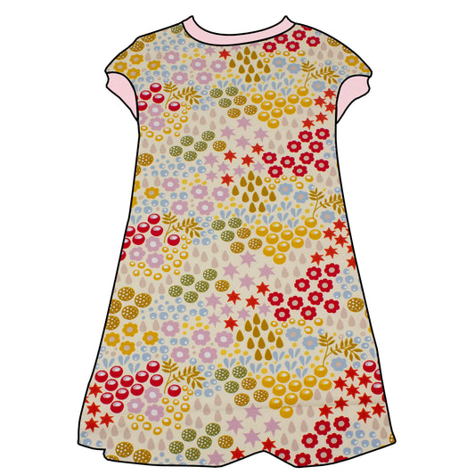 Kinder Tunikakleid / Kurzarmkleid Retro Blumenwiese creme