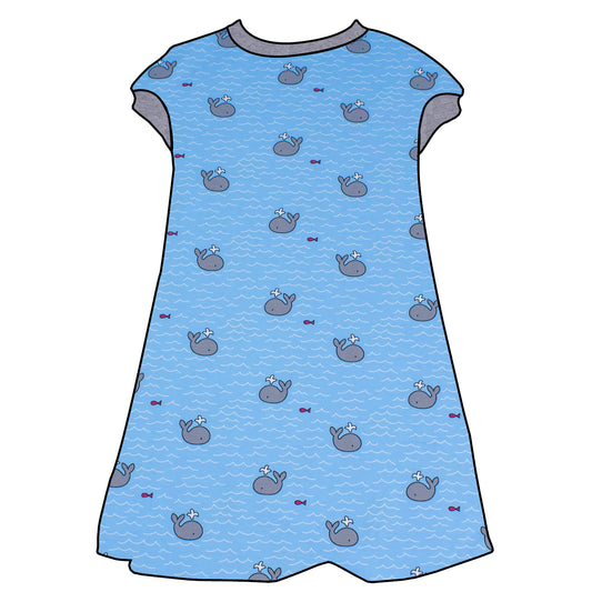 Kinder Tunikakleid / Kurzarmkleid Kleiner Wal hellblau