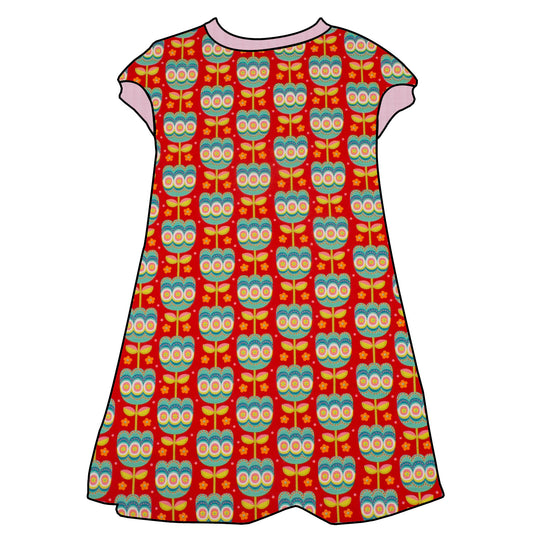 Kinder Tunikakleid / Kurzarmkleid Retro Tulpen rot