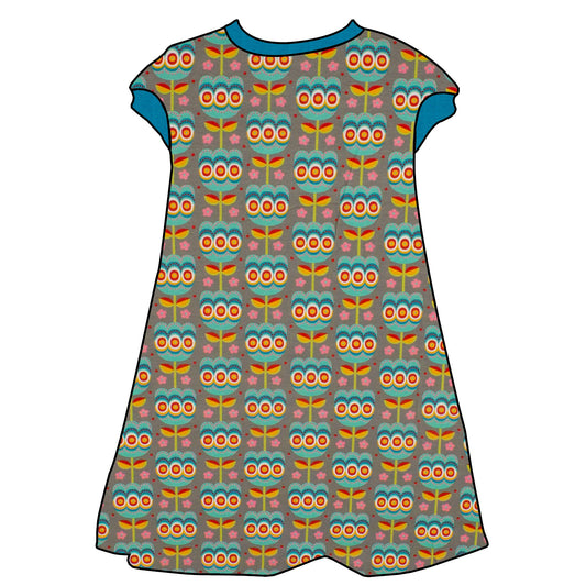 Kinder Tunikakleid / Kurzarmkleid Retro Tulpen grau