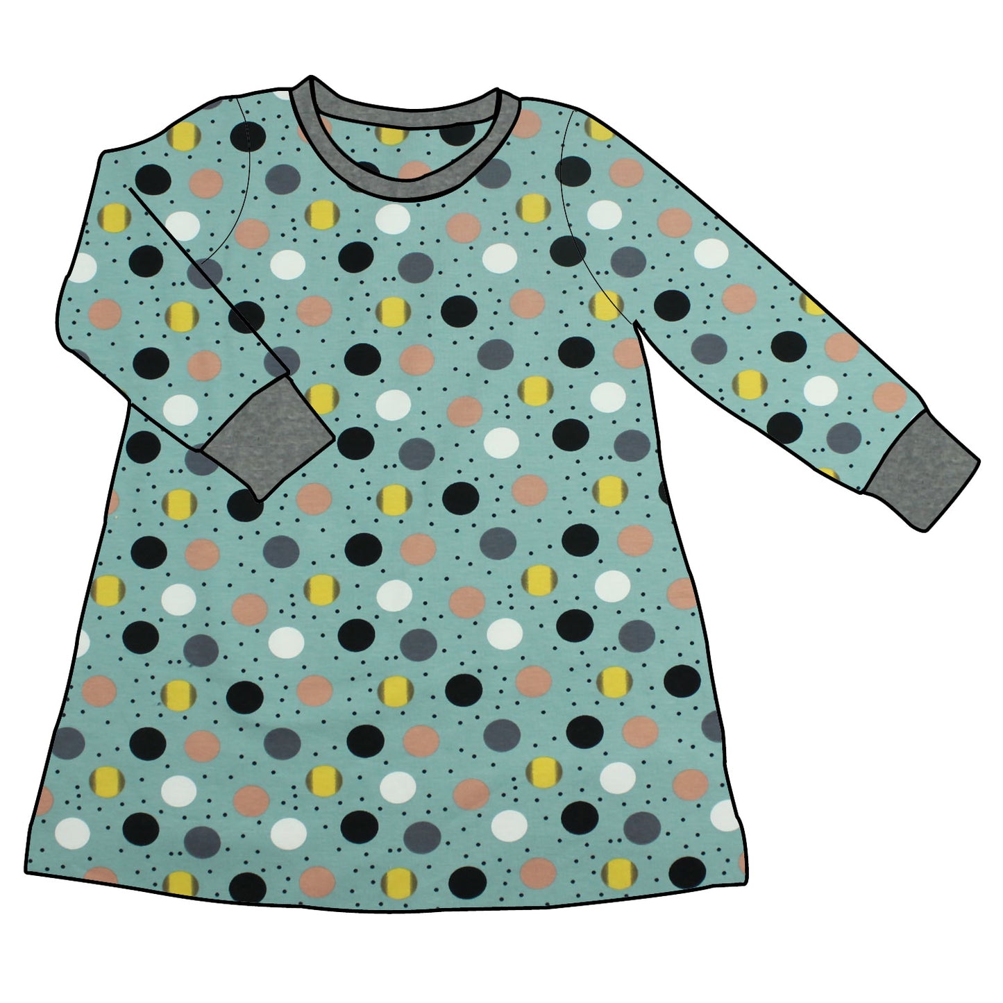 Kinder Basic Langarmkleid Retropunkte