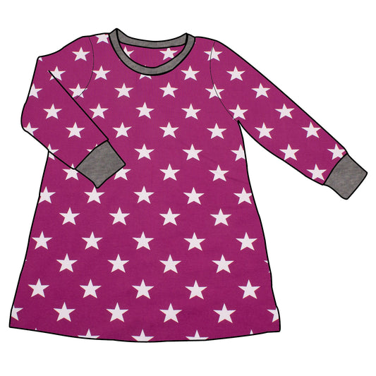 Kinder Basic Langarmkleid Sterne beere