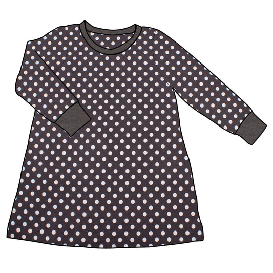Kinder Basic Langarmkleid Punkte dunkelgrau