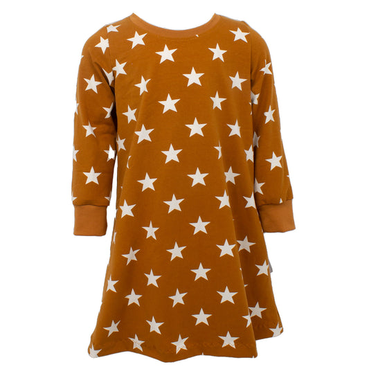 Kinder Basic Langarmkleid Sterne ocker