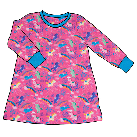 Kinder Basic Langarmkleid Regenbogen Einhörner