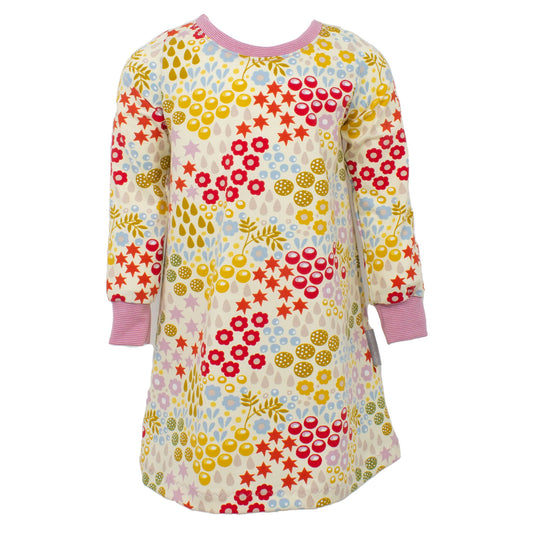 Kinder Basic Langarmkleid Retro Blumenwiese creme