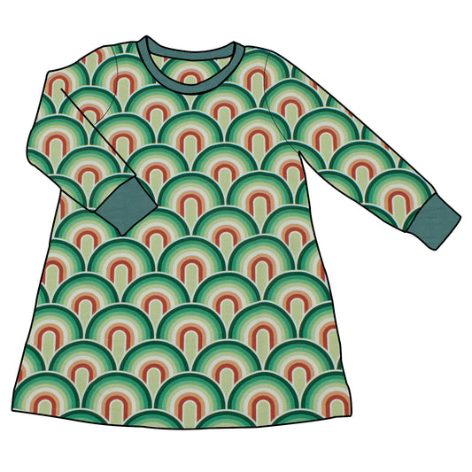 Kinder Basic Langarmkleid Regenbogen grün