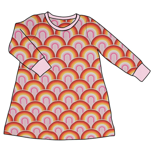 Kinder Basic Langarmkleid Regenbogen rosa