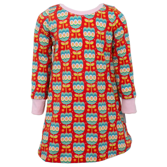 Kinder Basic Langarmkleid Retro Tulpen rot