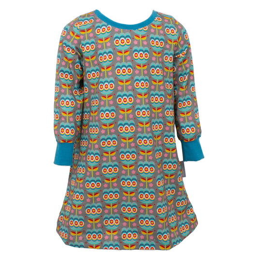 Kinder Basic Langarmkleid Retro Tulpen grau
