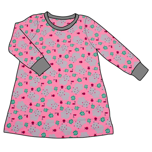 Kinder Basic Langarmkleid Nilpferd rosa