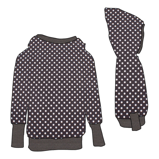 Damen Retrohoodie Punkte dunkelgrau