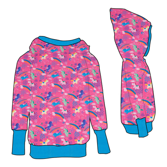Damen Retrohoodie Regenbogen Einhörner