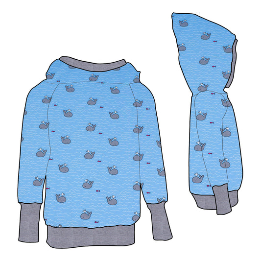 Damen Retrohoodie Kleiner Wal hellblau