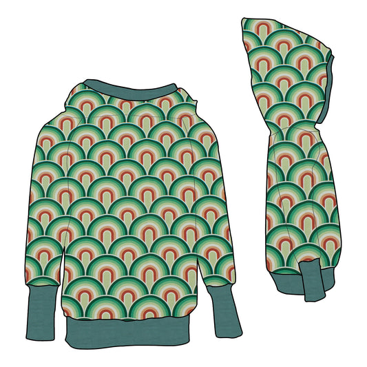 Kinder Retrohoodie Regenbogen grün