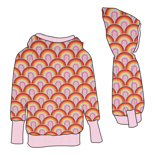 Damen Retrohoodie Regenbogen rosa