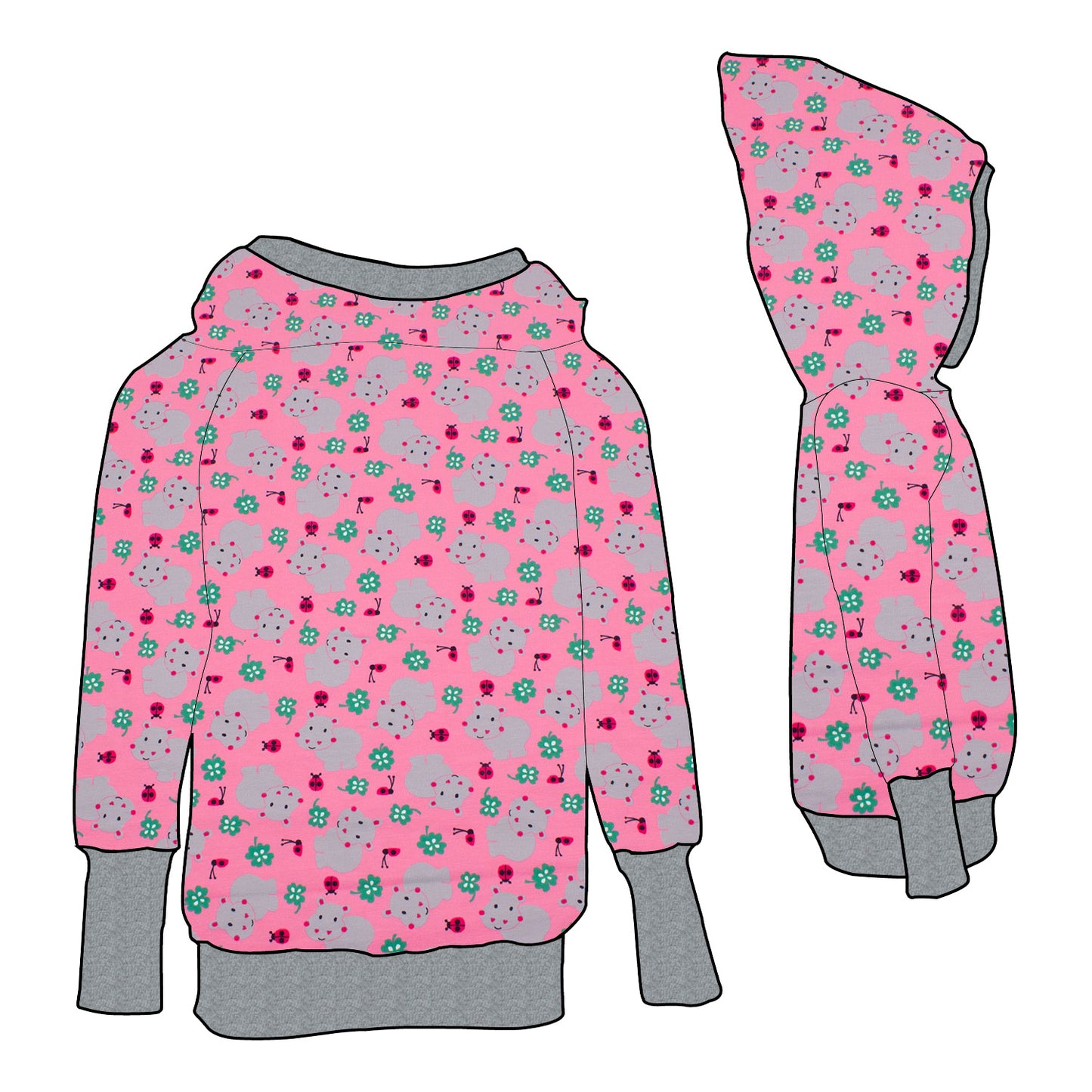 Damen Retrohoodie Nilpferd rosa