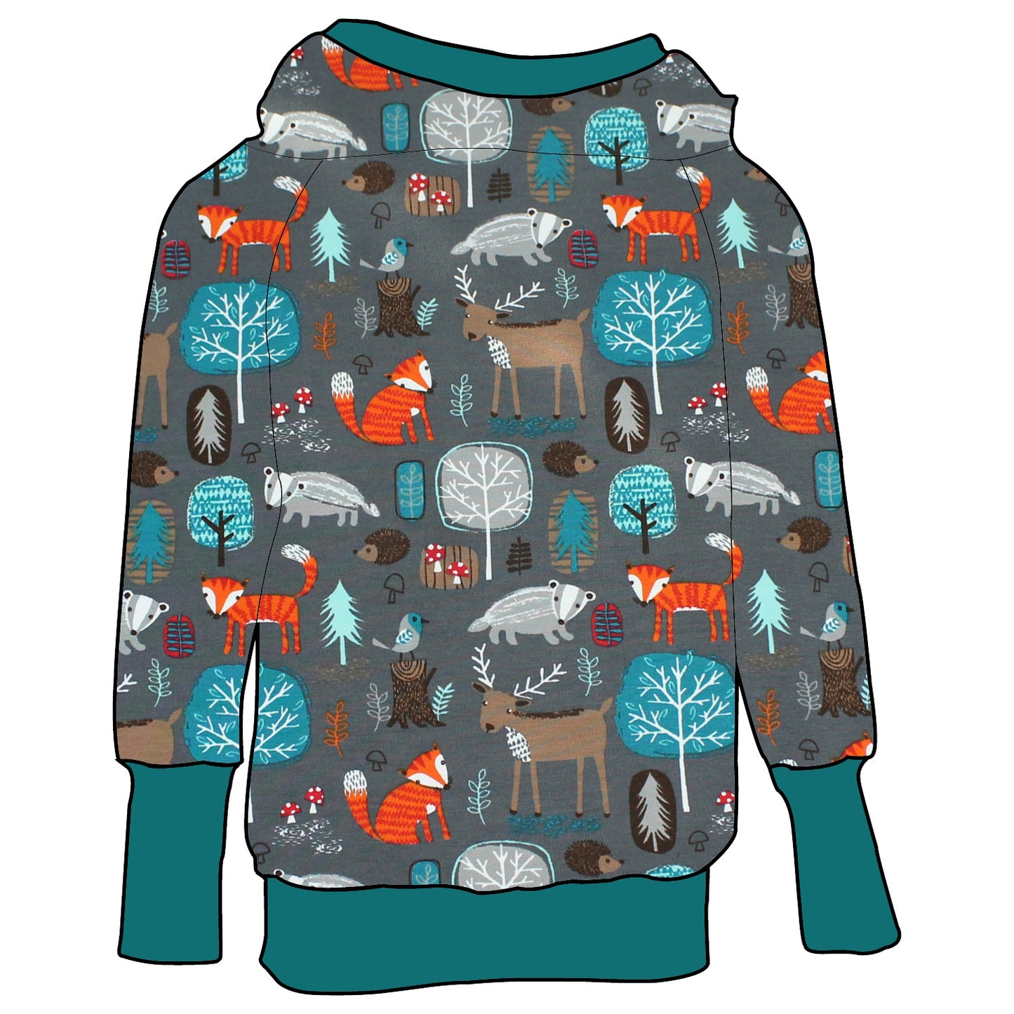Kinder Retrohoodie Waldtiere grau