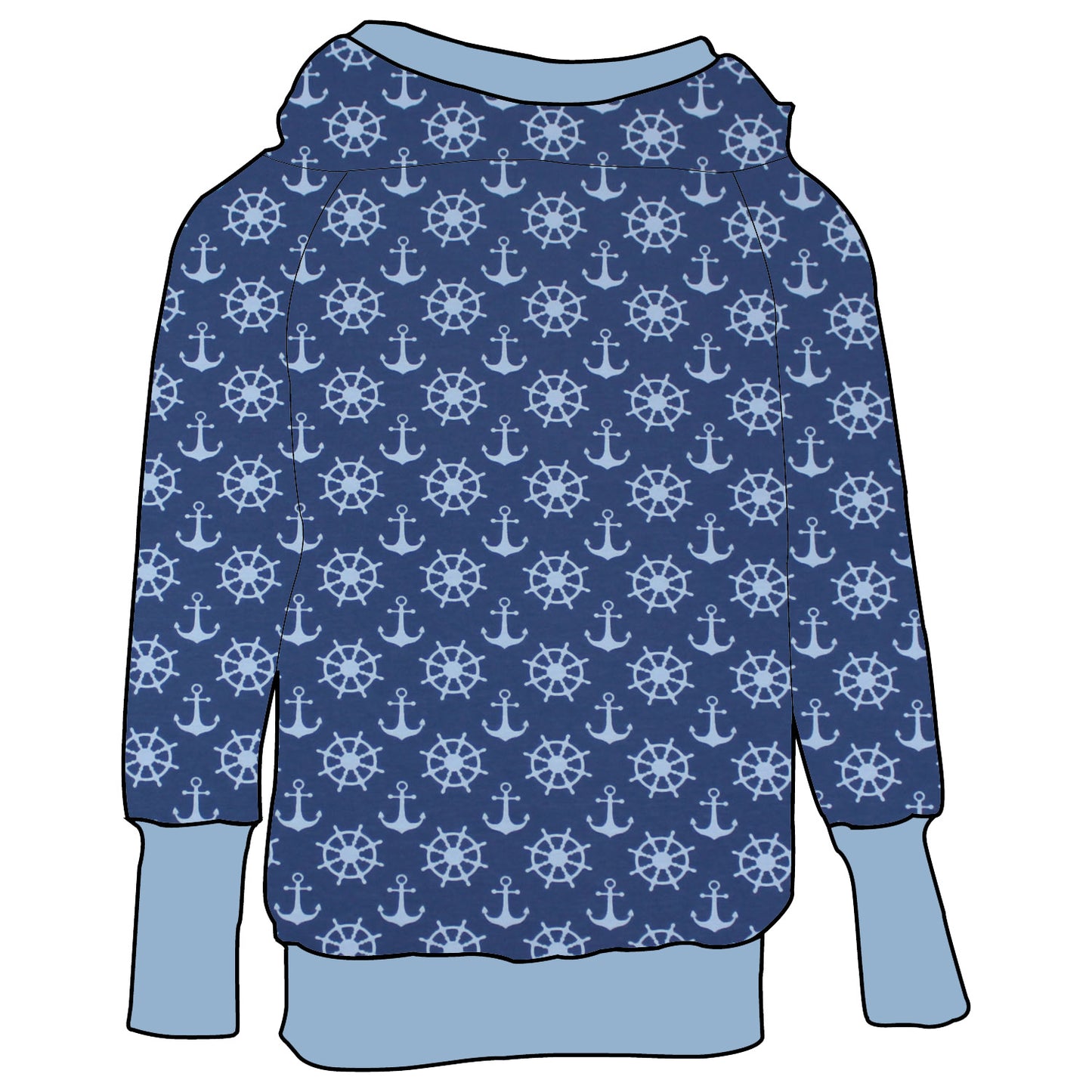 Damen Retrohoodie Anker Steuerrad blau