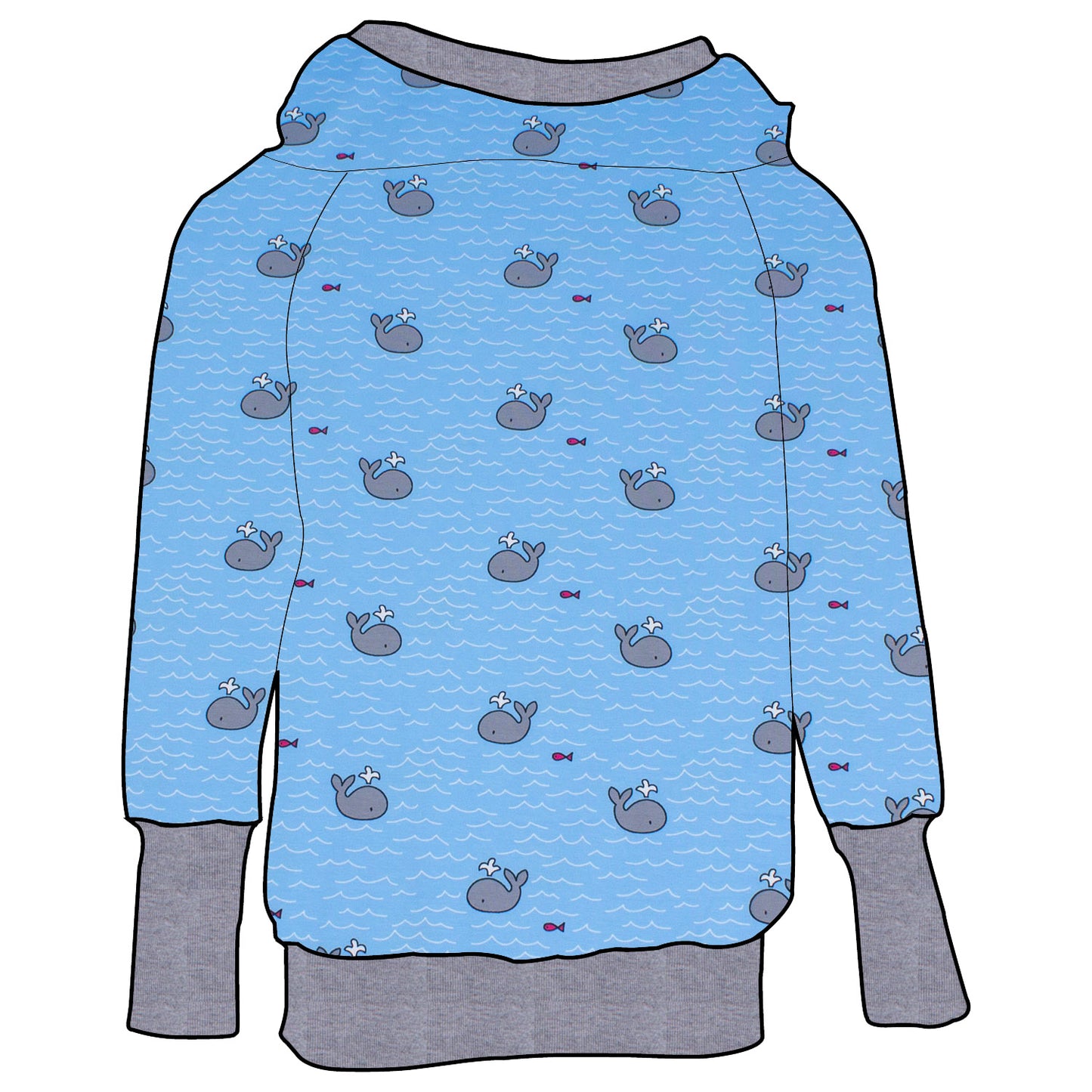 Damen Retrohoodie Kleiner Wal hellblau