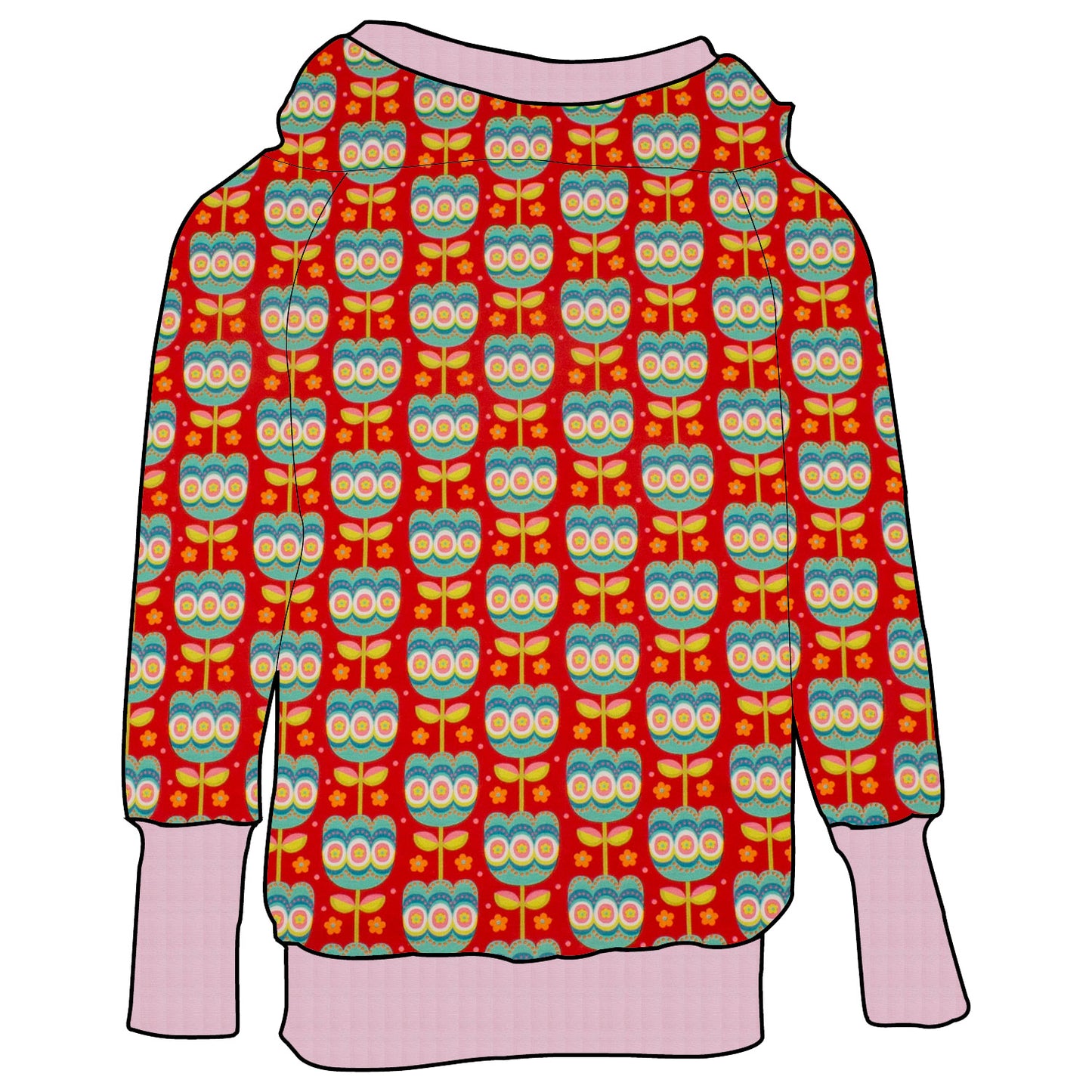 Damen Retrohoodie Retro Tulpen rot