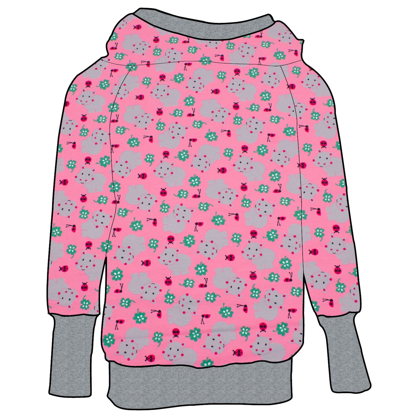 Damen Retrohoodie Nilpferd rosa