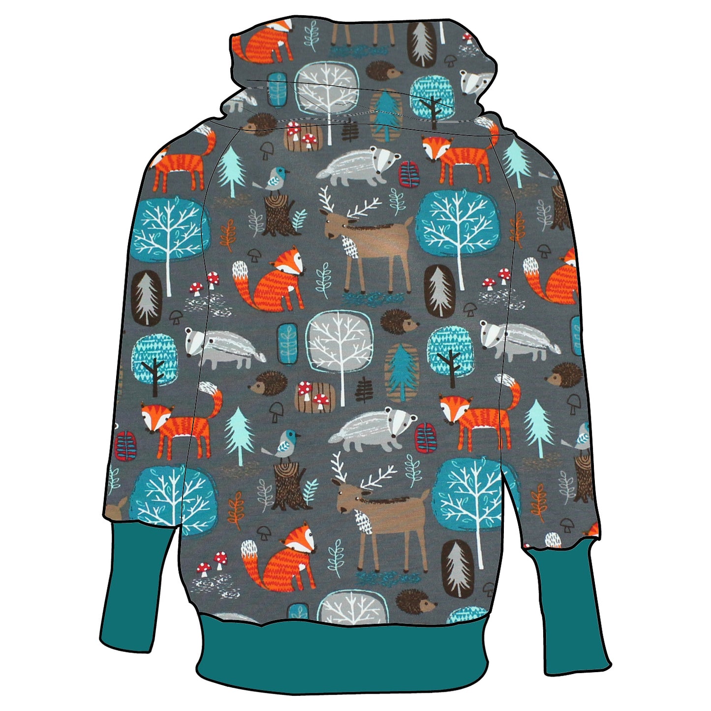 Kinder Retrohoodie Waldtiere grau