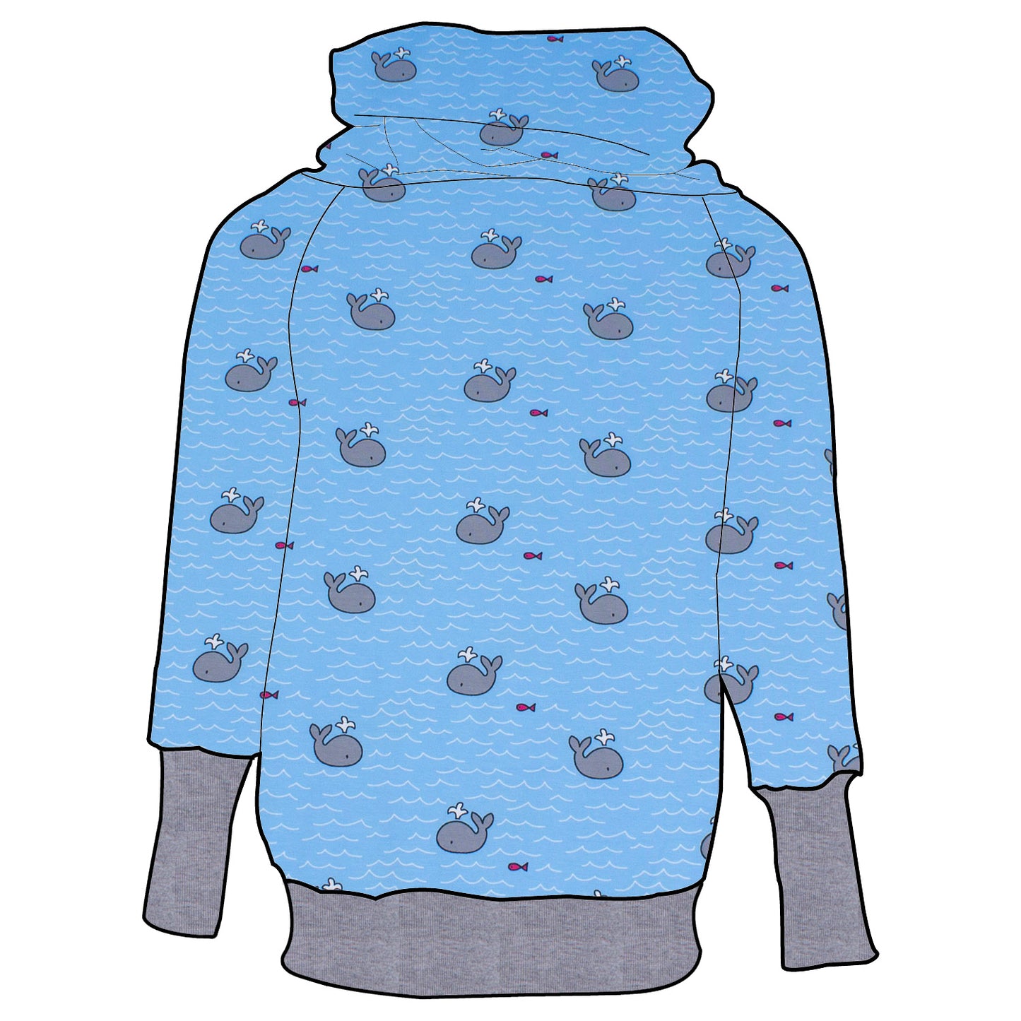 Damen Retrohoodie Kleiner Wal hellblau