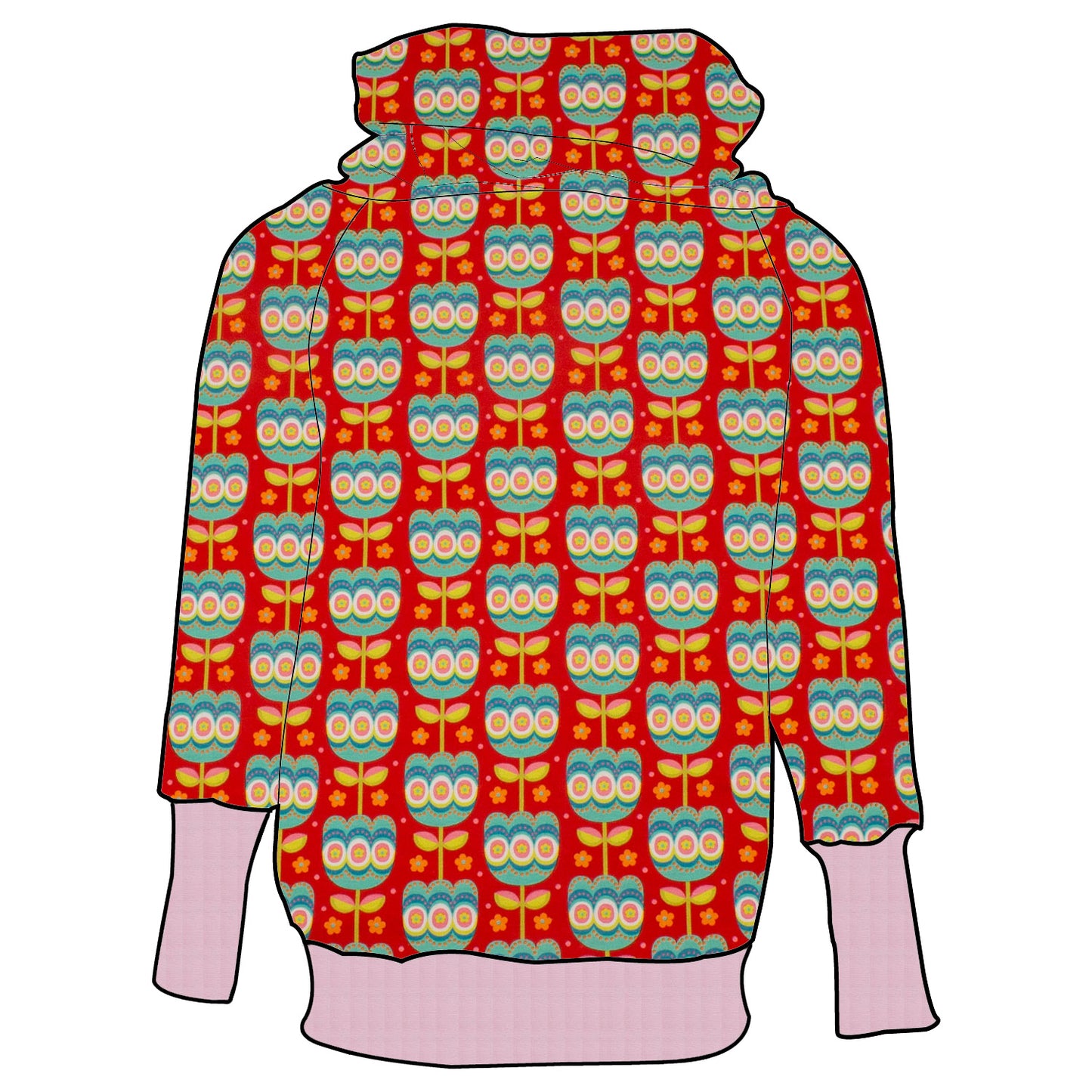 Damen Retrohoodie Retro Tulpen rot
