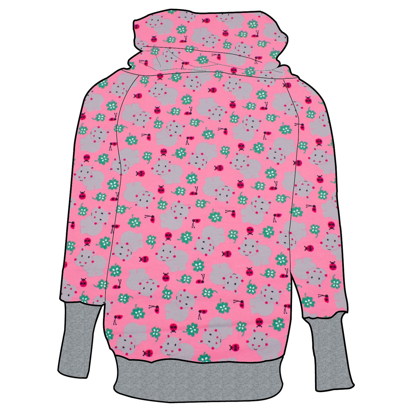 Damen Retrohoodie Nilpferd rosa
