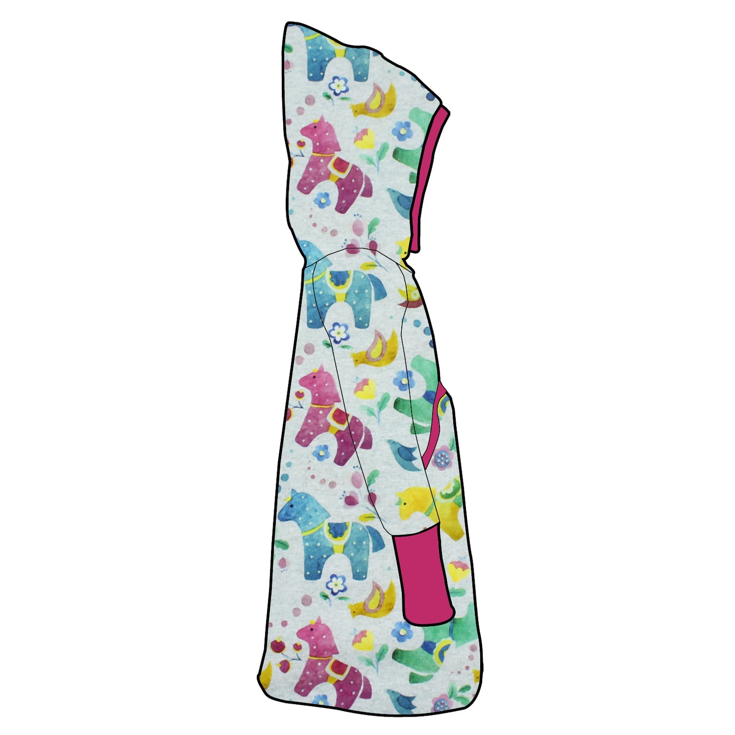 Kinder Retrokleid Hoodiekleid Bunte Pferde