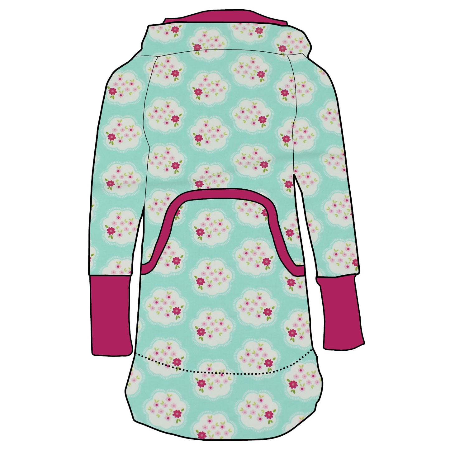 Damen Retrokleid Hoodiekleid Blümchen
