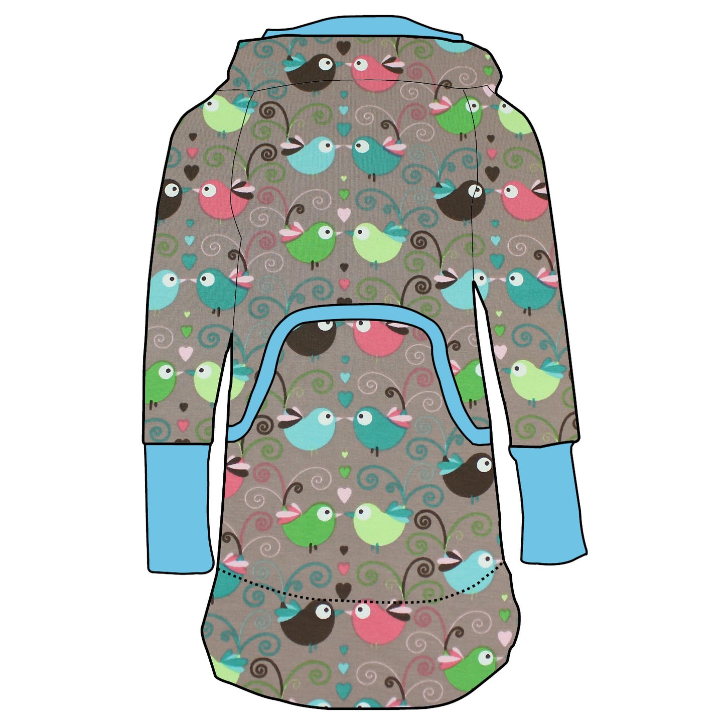 Kinder Retrokleid Hoodiekleid Bunte Vögel