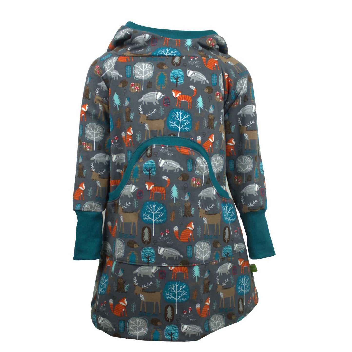 Kinder Retrokleid Hoodiekleid Waldtiere grau