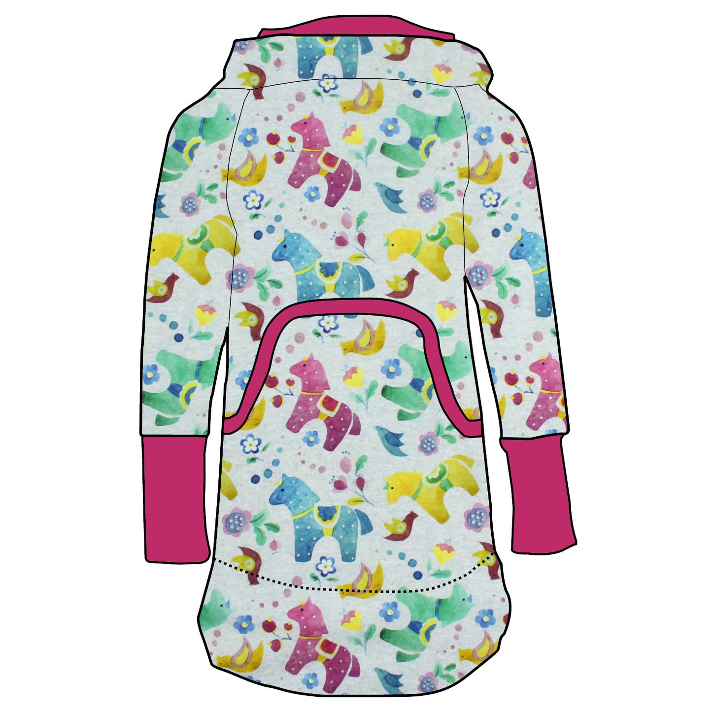 Damen Retrokleid Hoodiekleid Bunte Pferde