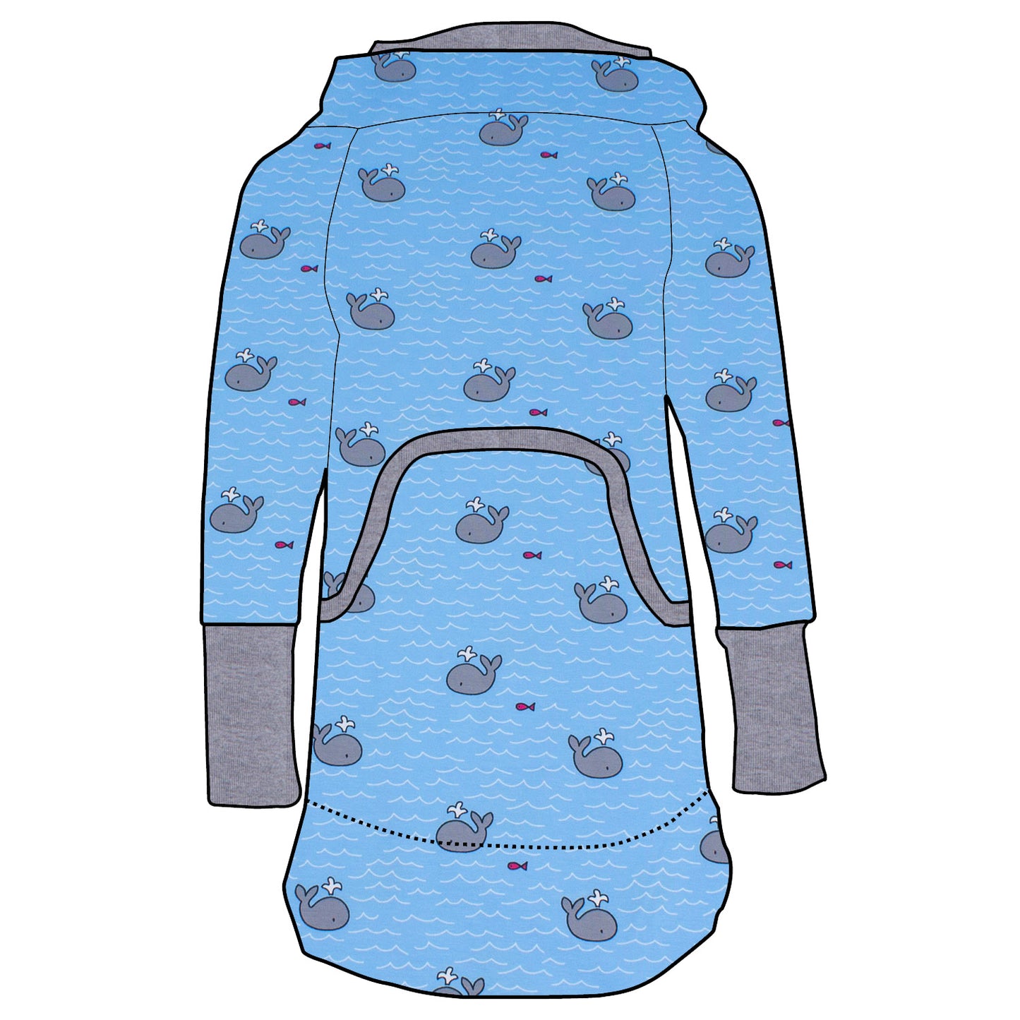 Kinder Retrokleid Hoodiekleid Kleiner Wal hellblau
