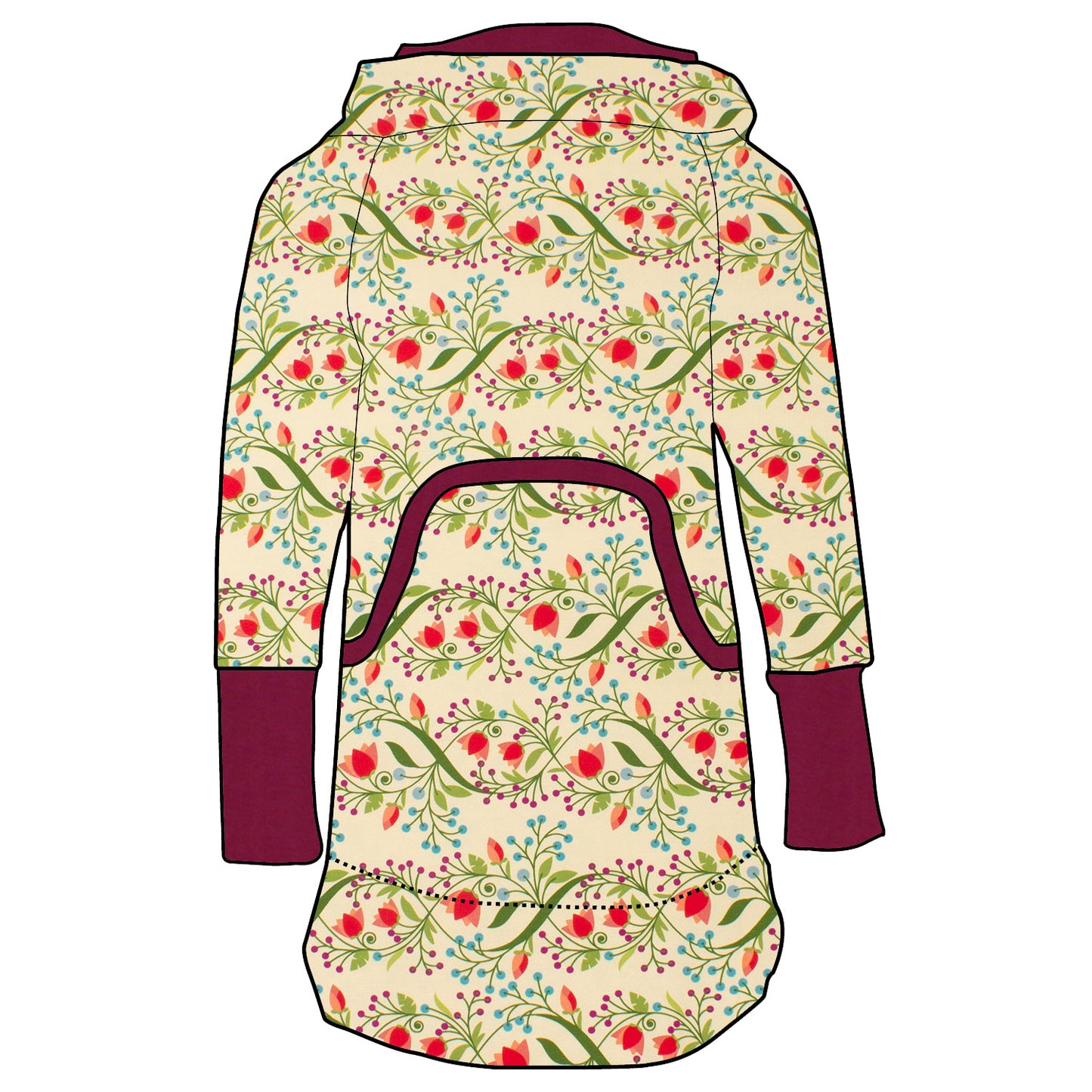 Kinder Retrokleid Hoodiekleid Blumengarten