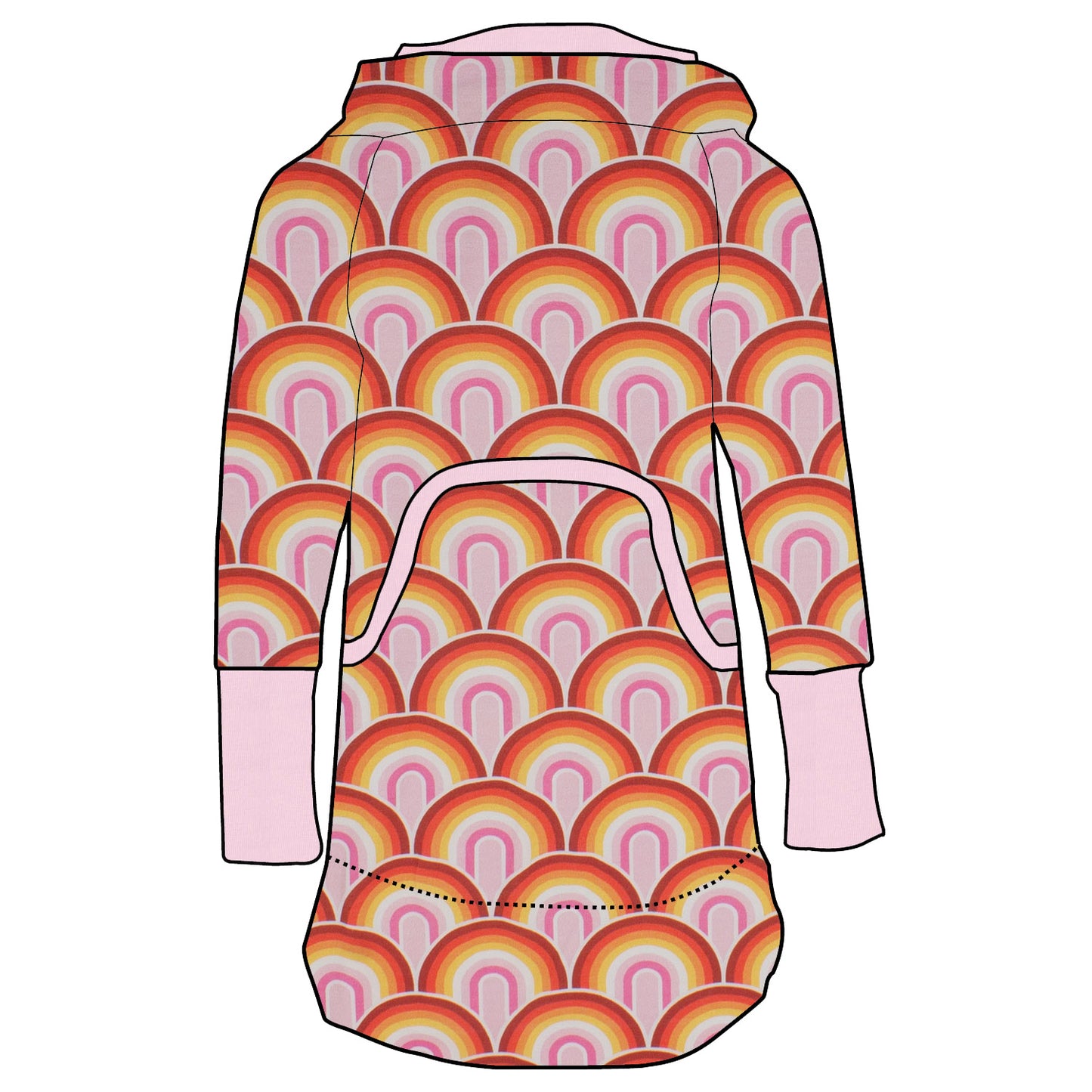 Damen Retrokleid Hoodiekleid Regenbogen rosa