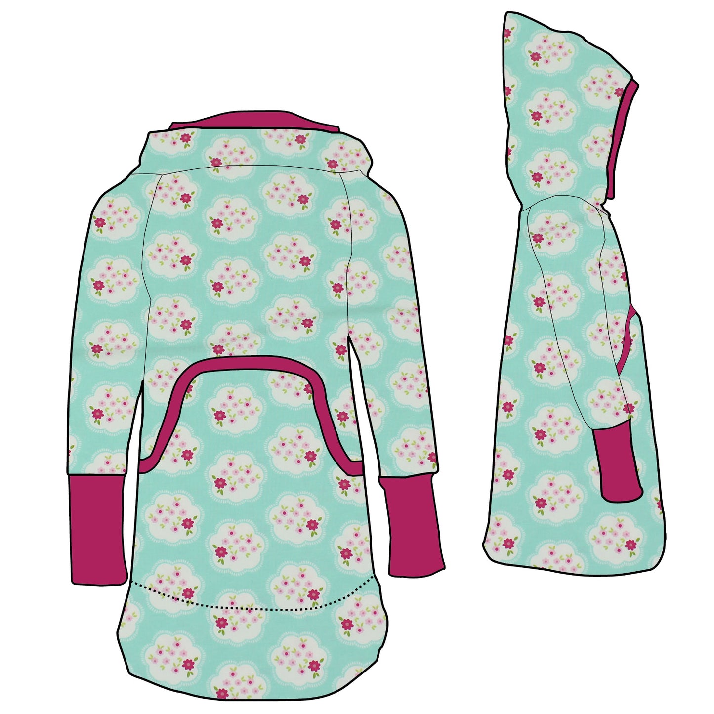 Kinder Retrokleid Hoodiekleid Blümchen
