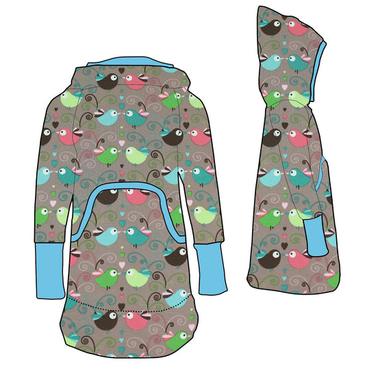 Kinder Retrokleid Hoodiekleid Bunte Vögel