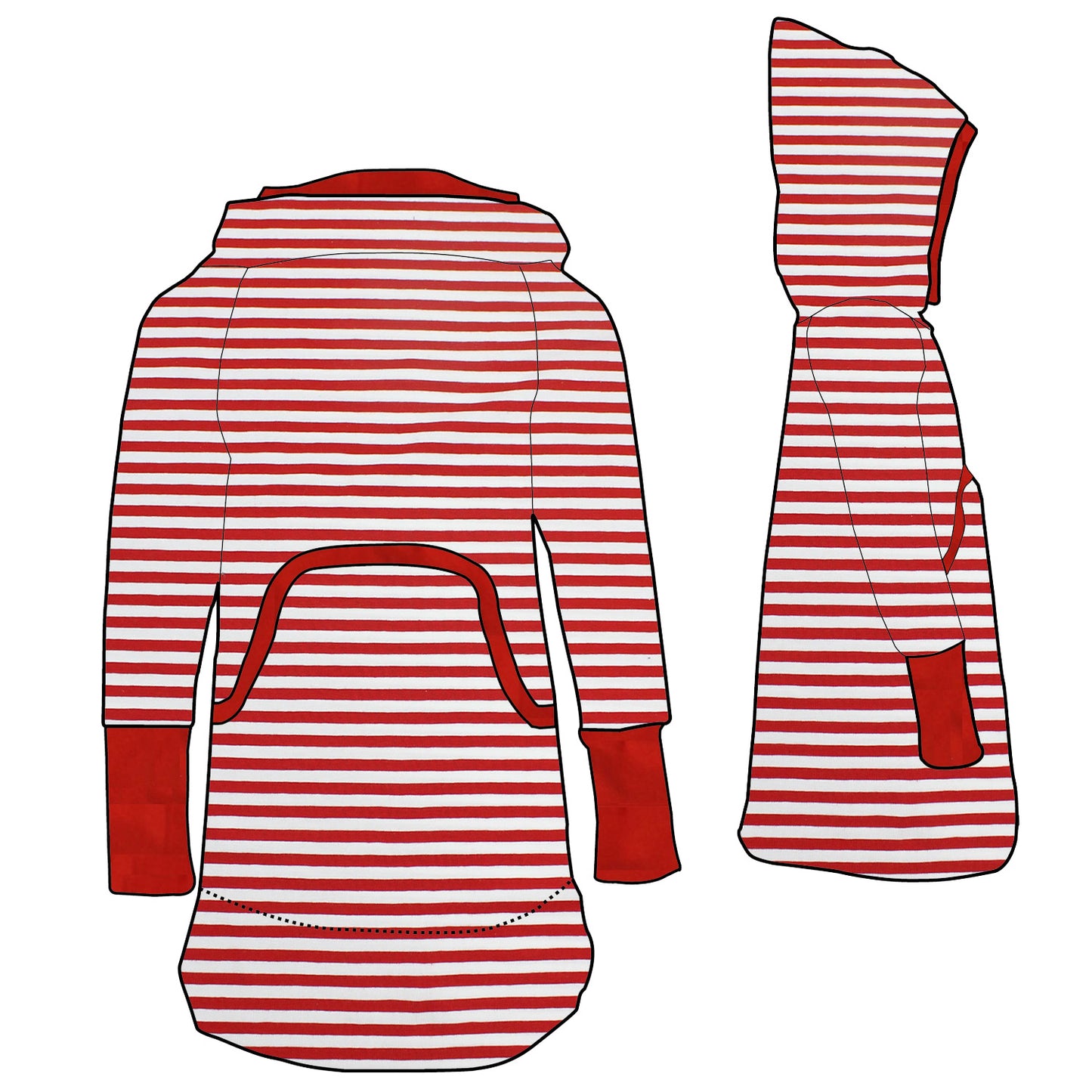Kinder Retrokleid Hoodiekleid Rote Ringel