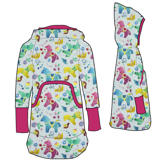 Kinder Retrokleid Hoodiekleid Bunte Pferde