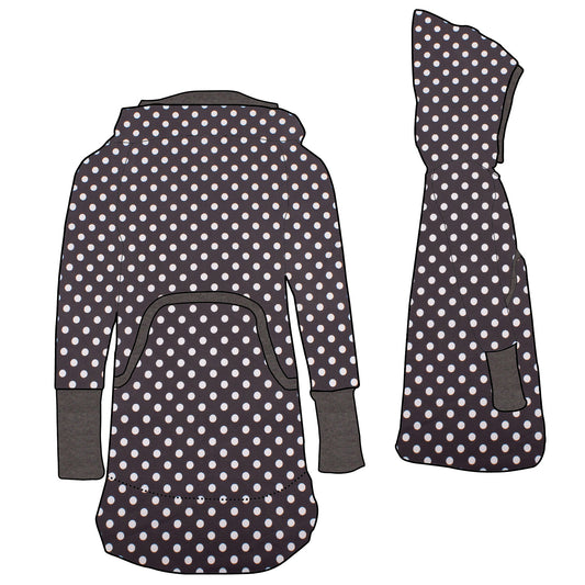 Damen Retrokleid Hoodiekleid Punkte dunkelgrau